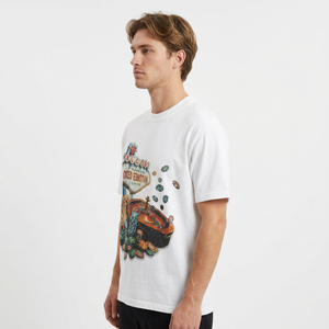 T-shirt en coton blanc à manches courtes et col rond pour homme avec motif imprimé Casino, coupe décontractée, logo sur le devant - Product Image 2