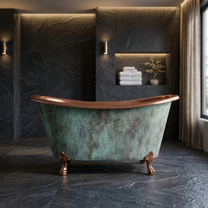 Bañera de Cobre Antiguo con Patas de Gato de Daystar Trade, Bañera Independiente de Estilo Vintage con Forma Irregular, Acabado en Pátina Verde, Bañera de Lujo Hecha a Mano - Product Image 2