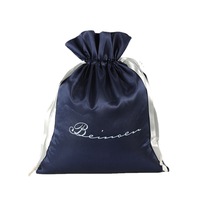 Sacoches en Satin noir pour cheveux avec Logo personnalisé, emballage de bijoux, pochette en velours, sac en soie à cordon pour perruques, soutien-gorge, chaussures et cosmétiques