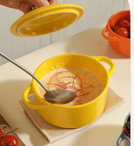 Ciotola in Ceramica con Coperchio, Ciotola per Cuocere a Vapore e al Forno con Doppio Manico, Ciotola per <span class=keywords><strong>Friggitrice</strong></span> <span class=keywords><strong>ad</strong></span> <span class=keywords><strong>Aria</strong></span>, Ciotola per Stufati Domestica, Stoviglie - Product Image 5