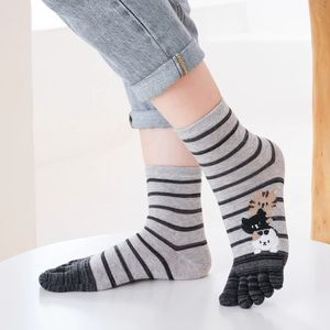 <span class=keywords><strong>Chaussettes</strong></span> mi-mollet à cinq doigts pour femmes, motif rayé de <span class=keywords><strong>chat</strong></span> de dessin animé - Product Image 2