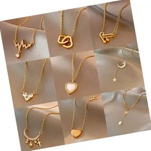 Cadena Para Mujer 18K Gold Platedผีเสื้อหัวใจCloverสร้อยคอผู้หญิงที่กําหนดเองสร้อยคอเครื่องประดับสแตนเลส