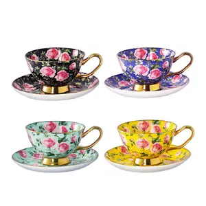 Stechcol Nordic Luxury Gold Caffe Latte Mug Set Ceramic Fine Bone china Vintage Coffee Cup con piattino piatto - Product Image 1