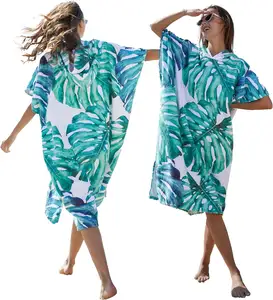 Custom Microfiber Terry Hooded Beach Poncho Towel Robe Surf Poncho Changing Towel For Adult