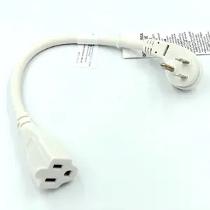 1ft blanc cUL Profil Ultra Bas Nema 5-15P à angle droit à 5-15R cordon d'alimentation d'extension 3X16AWG