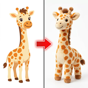 Boneka Jerapah Plushie Custom, Hewan Safari, Warna Krem dengan Bintik Oranye, Leher Panjang, Ossicon Kecil, Bulu Halus, Prototipe - Product Image 1