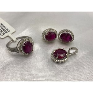 Nuevo Conjunto de Joyería Fina de Lujo, 4 Piezas, Anillo, Aretes y Colgante de Rubí, Plata de Ley 925, Regalo de Boda o Compromiso - Product Image 2