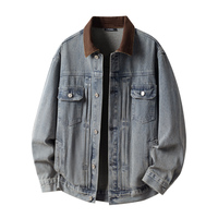 Veste en jean unisexe avec logo brodé personnalisé, OEM, lavée, coupe-vent, streetwear, avec poche poitrine