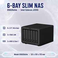 NAS DS620slim 6 baies sans disques, Celeron J3355, DDR3 2 Go, échange à chaud, ISCSI, pour entreprise, groupe de travail, VPN, Web, DNS