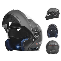 Casque de moto à visière double rabattable en ABS, sécurité intégrale, feu arrière LED pour toutes les saisons