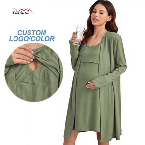 Ensemble <span class=keywords><strong>2</strong></span> pièces côtelé d'automne pour la maternité et l'allaitement : Robe sans manches + Cardigan à manches longues pour femmes enceintes, vêtements de détente pour l'allaitement - Product Image 1