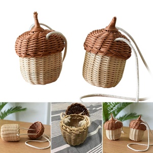 Cestino portaoggetti rotondo in vimini cestini portaoggetti per piccoli contenitori portaborraccia in Rattan di plastica con manici - Product Image 2