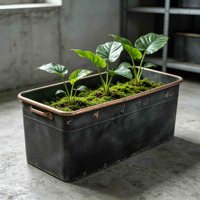 Kotak Penanam Logam Persegi Panjang Hitam Antik dengan Bingkai Tembaga, Pot untuk Tanaman Herbal Dalam & Luar Ruangan, Dekorasi Rumah & Kebun Gaya Farmhouse
