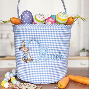 ピーターウサギブルーギンガムイースターバスケットカスタム名キッズイースターギフト卵収納 - Product Image 5