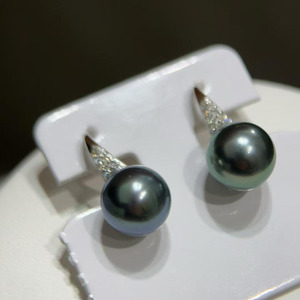 wholesale High Heel Pearl <b>Stud</b> <b>Earrings</b> 9-10mm Tahitian Black Pearl Near Round Front Clean Minor Blemish Sterling <b>Silver</b> Jewelry - Product Image 2