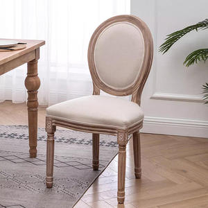 French Vintage Modern Dining Chair Oval Backrest Faux Leather Upholstered Seat Whitewashed Wood <b>Frame</b> for Restaurant Home - Product Image 5