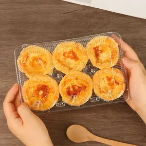 Nouvelle boîte d'emballage en plastique transparent portable bon marché Dessert Cake Snack Bakery Egg Tarts Boîte d'emballage