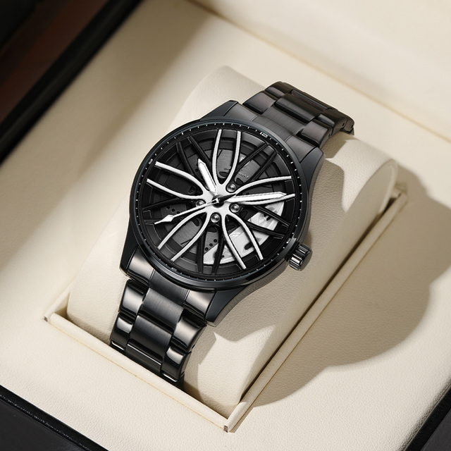 Gohuos 8901 Car Wheel Design High Quality Waterproof Watch for Men Sport Quartz Stainless Steel Strap Luminous Hands Wristwatch