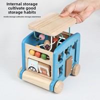 Boîte d'activités multifonctionnelle en bois à six faces pour l'apprentissage précoce, jouet éducatif Montessori en forme de bus pour enfants, jouets en bois