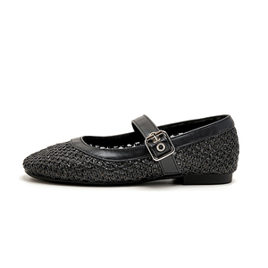 2025 été nouvelle mode tendance <span class=keywords><strong>France</strong></span> Mary Jane chaussures simples pour femmes creux filet <span class=keywords><strong>de</strong></span> pêche maille tissage doux plat ballerines - Product Image 1