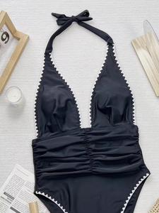 Nuevo <span class=keywords><strong>Bikini</strong></span> de Moda con Estampado, con Aros, Sujetador de Poliéster, Sexy, para Curvas, Traje de Baño de 1 Pieza, Tanga con Cordón y Volantes de Malla - Product Image 3