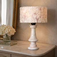 Lampe de table WeiVibe en marbre rose crème avec abat-jour en tissu E27, lampe de chevet en pierre naturelle pour chambre à coucher, hôtel et villa