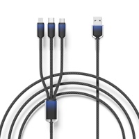 Cable de Carga 3 en 1 Transparente con Trenzado Degradado de 1.2M y 3A, Cable Multicargador con Logotipo Personalizado, 8 Pines, Tipo C, Micro USB para Dispositivos Móviles