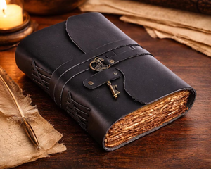 สมุดบันทึกหนังทำมือพร้อมกุญแจล็อค สไตล์วินเทจเรียบง่าย สมุดบันทึกการเดินทาง ของขวัญ สมุดบันทึกงานศิลป์ - Product Image 1