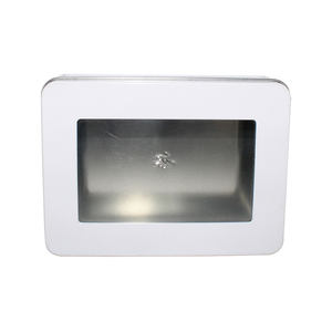 Boîte rectangulaire en fer blanc à finition mate avec fenêtre transparente et couvercle à vis pour l'affichage artisanal de bonbons, noix et petits objets - Product Image 2