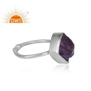 Rough Amethyst Gemstone Ring White Rhodium Plated Solid Sterling Silver Adjustable Ring Jewelry Manufacturer - Product Image 3
