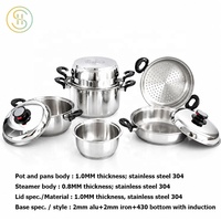 Set peralatan masak 304 baja tahan karat bedah, panci dan set panci tanpa minyak tanpa air 22 buah tepi lebar