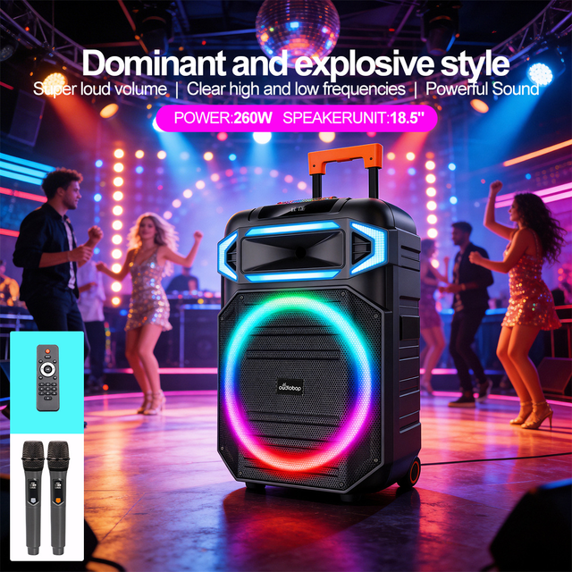 18 Inch 80W Telescopic Speaker Heavy Bass Volume Outdoor Portable Dance SOLO Speaker Mobile Colorful Sound System