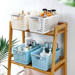 Storage Baskets Rectangle Plastic Bathroom Shower Storage Organizers Eco Friendly Standing Type Small Large Size White Blue - Product Image 1