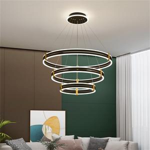 Lustre suspendu circulaire au design moderne, finition noire, acrylique, anneaux ronds multiples, suspension - Product Image 2