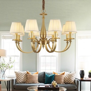 D60cm 6-lights Cloth Cover All <strong>Copper</strong> American Chandelier Creative Living Bedroom Rural Countryside Classic Brass Pendant <strong>Lamp</strong> - Product Image 1