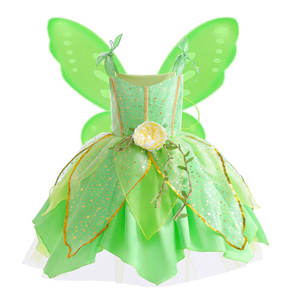 Nuevo Disfraz de <span class=keywords><strong>Princesa</strong></span> Verde Inspirado en Campanita para Niñas, Disfraz de Hada Mariposa con Alas para Halloween y Navidad - Product Image 3