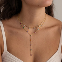 Collier Y en zircon 5A coloré, chaîne de luxe en acier inoxydable, anti-ternissement, pour femme, usage quotidien et accessoire de fête – Vente chaude