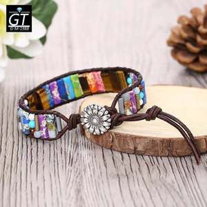 Bracciali Avvolgenti in Pelle Bohémien con Diaspro e Ametista, Braccialetti a Catena Unisex Multicolore, Gioielli Artigianali per Donne e Uomini - Product Image 6