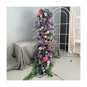 2024 Customized New Design Purple Greenery Flower Arrangement Wedding Table Flower Runner