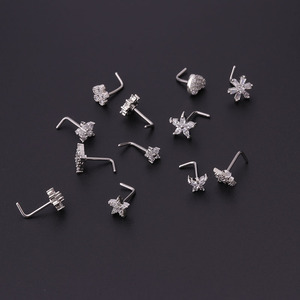 Barra de acero inoxidable quirúrgico en forma de L para mujer, anillos de cobre de circonia cúbica, joyería para Piercing de la nariz, dorado, 316L, nueva - Product Image 5