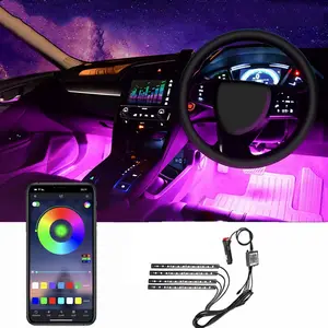 Tiras de led usb para carro, 48led rgb luzes de led para decoração automotiva, luz de ambiente, aplicativo, acessórios