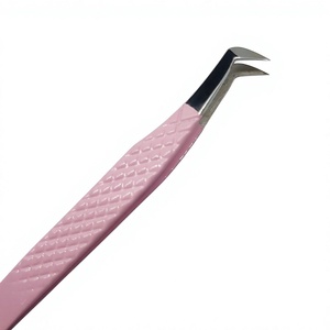 แหนบต่อขนตาปลอม,เครื่องมือยกขนตาปลอมเคลือบผงสีชมพูอ่อน - Product Image 1