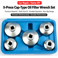 Lot de 5 clés à douille pour filtre à huile, entraînement 3/8, chromées, 6 points, 24mm, 27mm, 32mm, 36mm, 38mm, outil de démontage de filtre, étui rigide