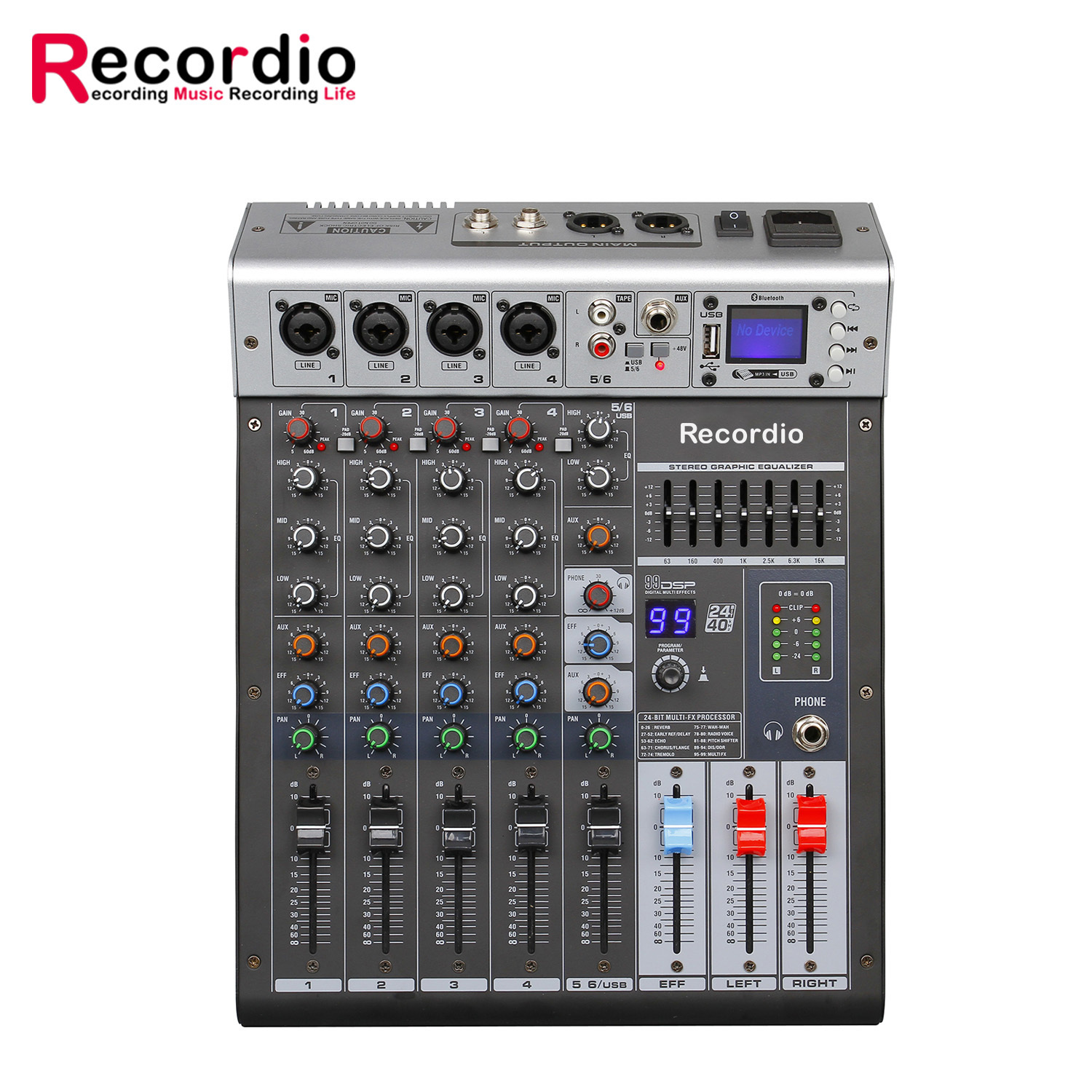 GAX-GBR6 6 Channel Dual Seven-Segment <strong>Equalizer</strong> with Monitor Mixer <strong>USB</strong> Reverb Wedding Performance Broadcast Room Effect Mixer
