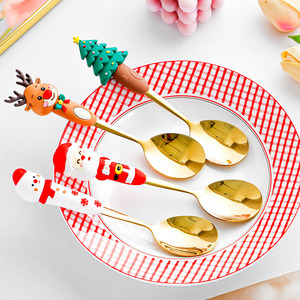 Juego de cucharas navideñas de acero inoxidable con diseño de dibujos animados para niños, regalo navideño - Product Image 1
