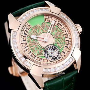 Montre mécanique pour homme Lucky Emerald Green Mystical Totem, montre-bracelet de luxe sertie de diamants, cadeau de fête haut de gamme pour homme - Product Image 3