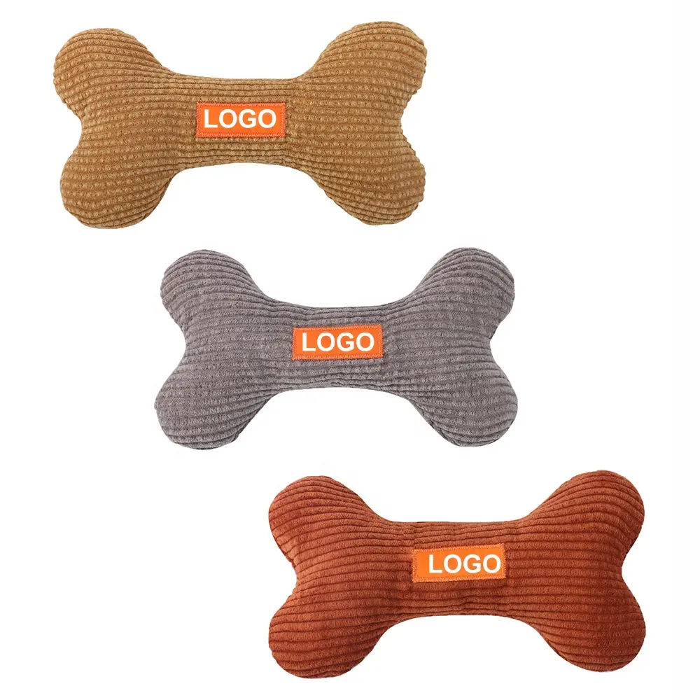 Giocattolo per cani resistente al morso di osso di velluto a coste con squeaker logo personalizzato economico design 2022 giocattoli per cani all'ingrosso