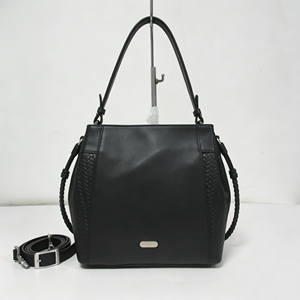 <b>Black</b> Soft Leather Shoulder <b>Bag</b> Woven Side Panel Removable Strap Large Capacity Handbag - Product Image 3
