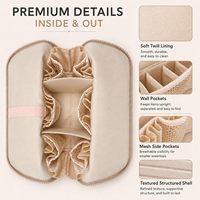 Trousse de Maquillage de Voyage pour Femme, Pliable et Autoportante, Rayée, Organisateur de Maquillage avec Séparateurs Ajustables, 24 Poches, 5 Supports pour Pinceaux, Sac Cosmétique
