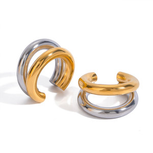 Non Tarnish Designer 14k 18k PVD Gold Plated 316l Stainless Steel Double C Fashion StJewelry Cc Non Piercing <b>Earrings</b> for Women - Product Image 5